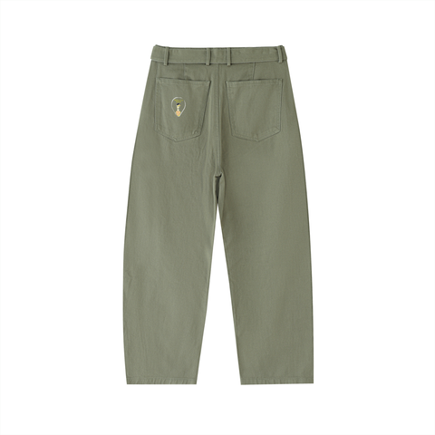 Twisted-Seam Belted Curved-Blade Pants