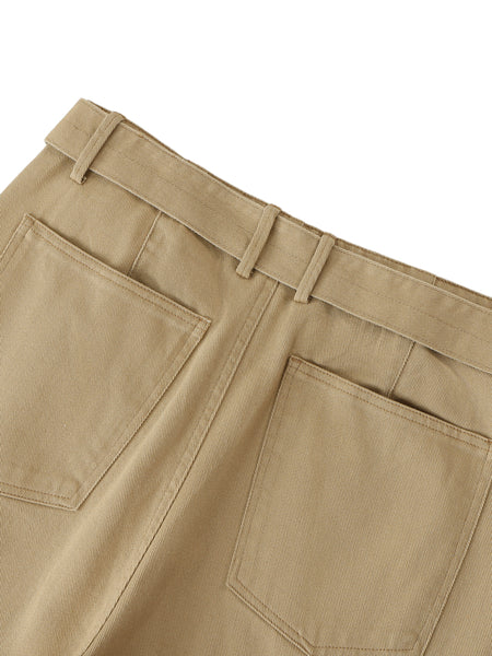 Twisted-Seam Belted Curved-Blade Pants