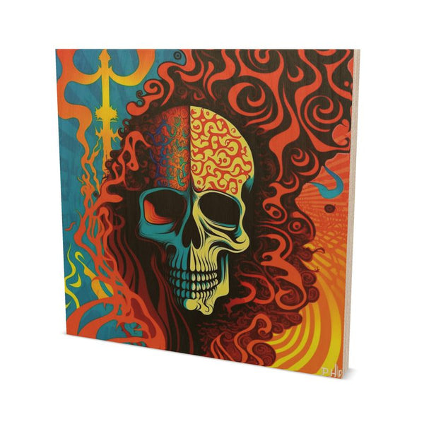 Skull and flames Wooden Block - Pennyhill's Regret